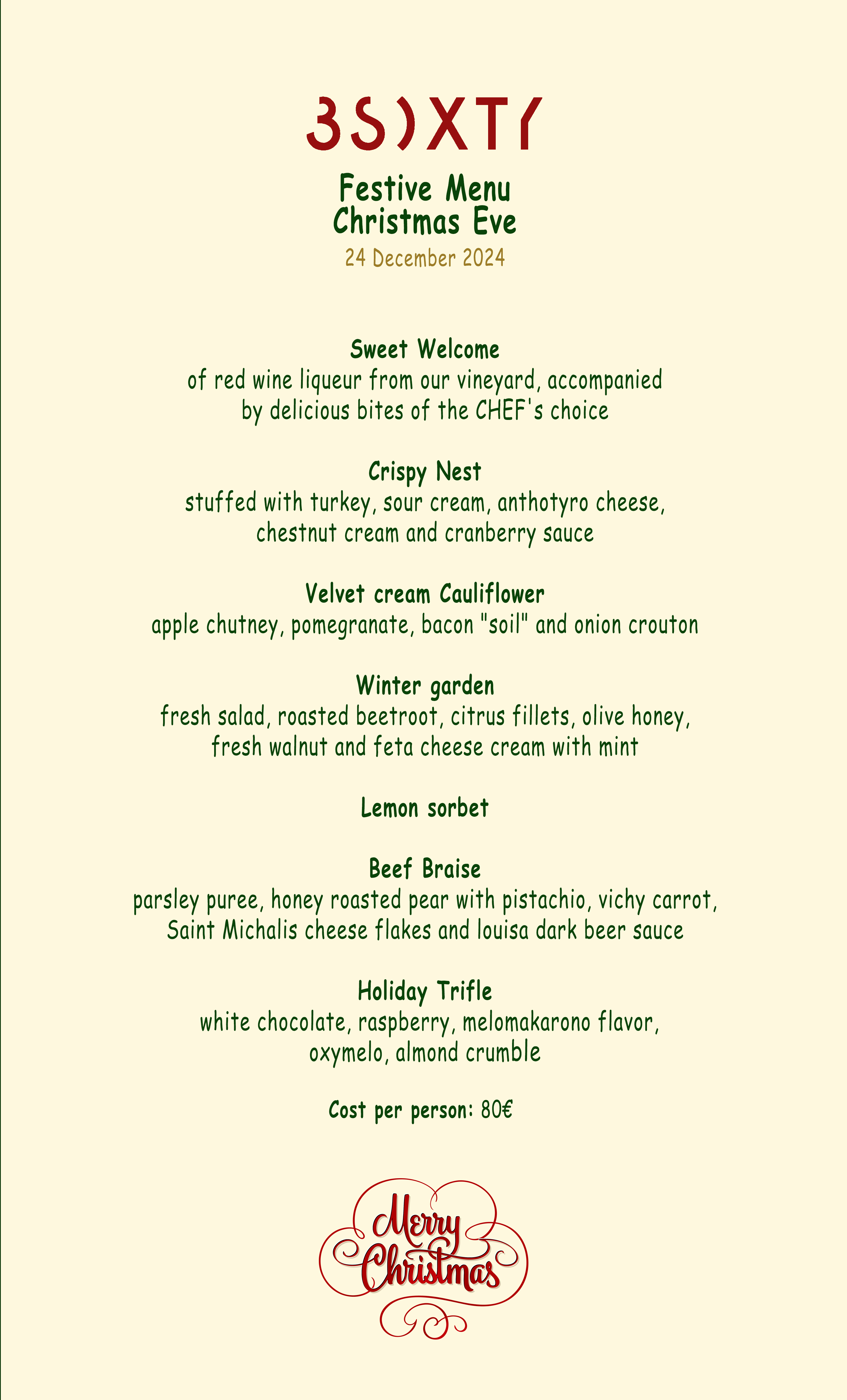 3SIXTY RESTAURANT CHRISTMAS EVE MENU